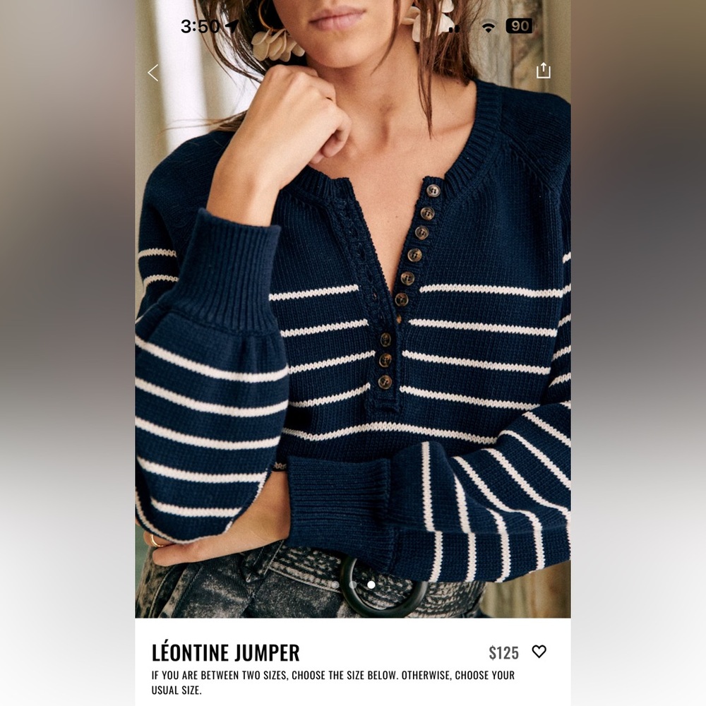 Sezane Léontine Jumper Navy / Ecru - Size S